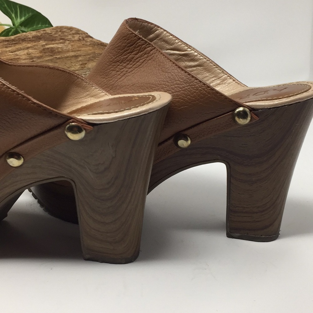 Mules Heels Slides Brown Leather Shoes Sz 6 6.5 - Picture 10 of 14